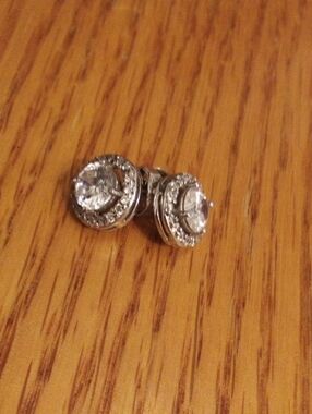 Classic Silver Halo Stud Earrings with Clear Crystals